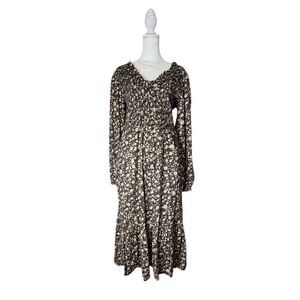 Old Navy Black & Cream Floral Long Sleeve Midi Dress. Cottagecore. Romantic. L.